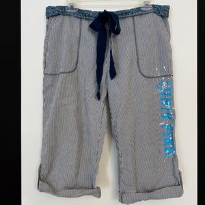 RARE 2008 Pink cotton seersucker blue & white striped vintage pajama sleep pants